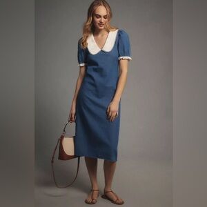 Porridge Short-Sleeve Collared Slim Midi Dress Size L